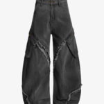 Retro Washed Distressed Deconstructed Patchwork Barrel Jeans