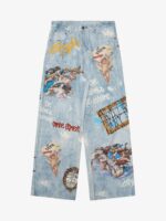 Retro Artistic Graffiti Angelic Prints Baggy Jeans