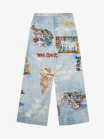 Retro Artistic Graffiti Angelic Prints Baggy Jeans - Image 8
