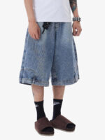 Retro Reverse Design Washed Denim Jorts - 2080 - Image 6