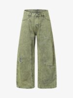Washed Distressed Ripped Barrel Jeans