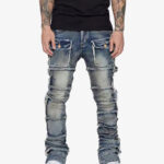Thesupermade Stretch Patch Layered Bootcut Stacked Jeans