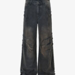 Washed Pleated Straight Jeans - 2263