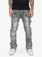 Thesupermade Stretch Patch Layered Bootcut Stacked Jeans - Image 2