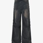 Washed Pleated Straight Jeans - 2263