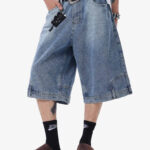 Retro Reverse Design Washed Denim Jorts - 2080