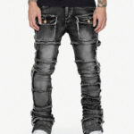 Thesupermade Stretch Patch Layered Bootcut Stacked Jeans